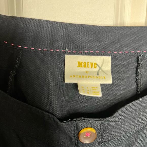 Anthropologie Maeve Black Button Down 3/4 Sleeve Belt Blouse Size 0 - Picture 2 of 5